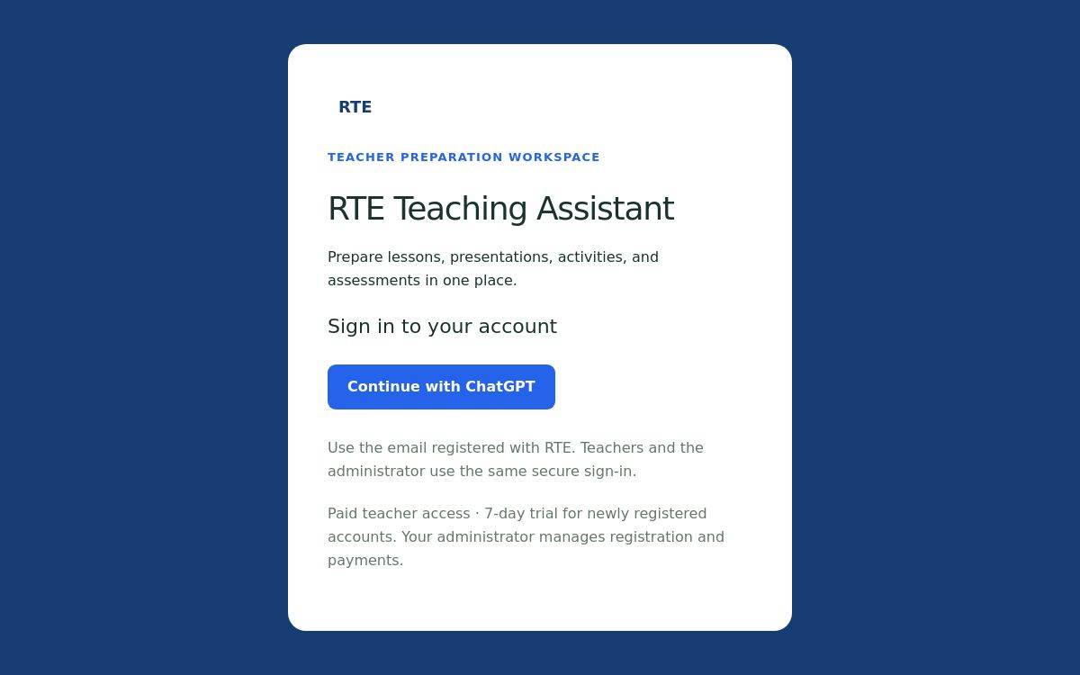 Actual RTE Teaching Assistant interface